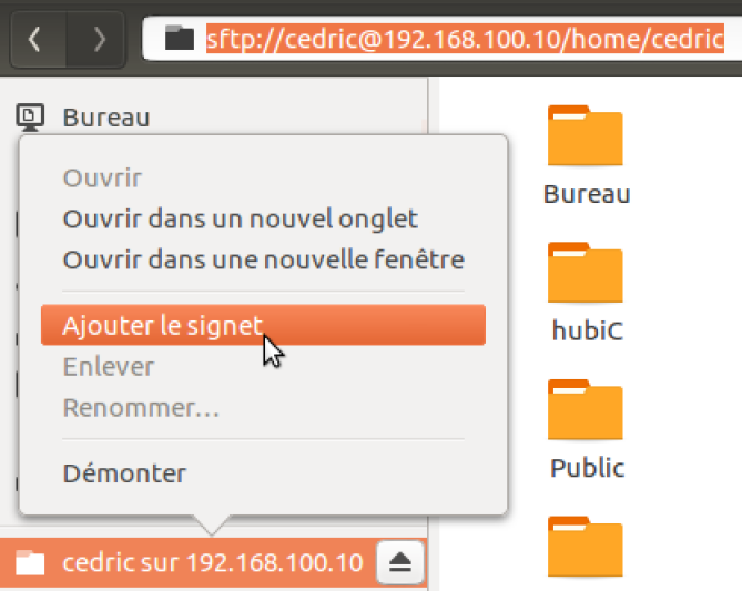 Ajout signet d'un dossier SSH